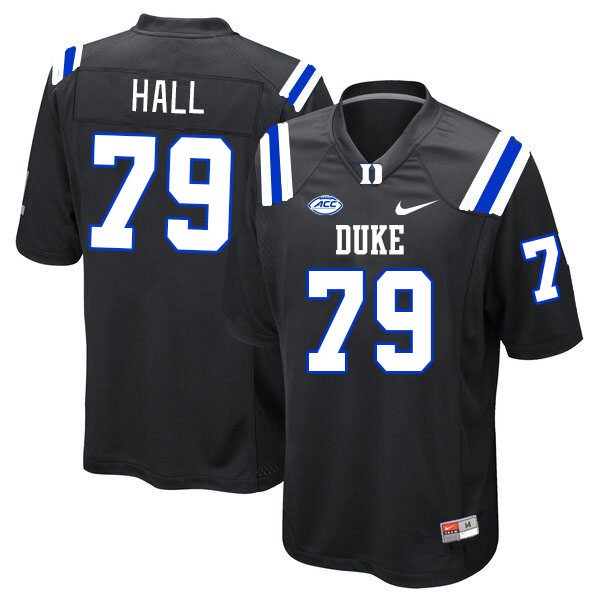 Men #79 Dustyn Hall Duke Blue Devils College Football Jerseys Stitched-Black - Click Image to Close